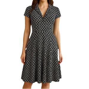 St John Collection Dress Midi Empire Waist Fit Flare 100% Silk  Size 6 #424